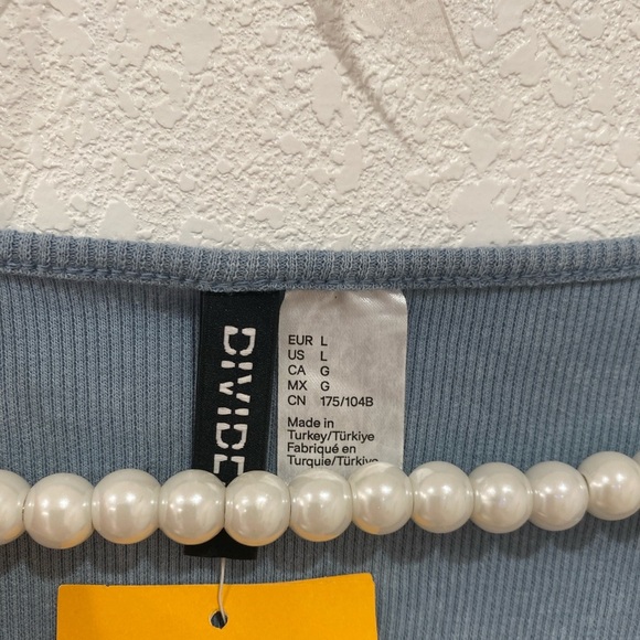 H&M CORSET-STYLE RIBBED TOP size L light blue - Picture 2 of 3